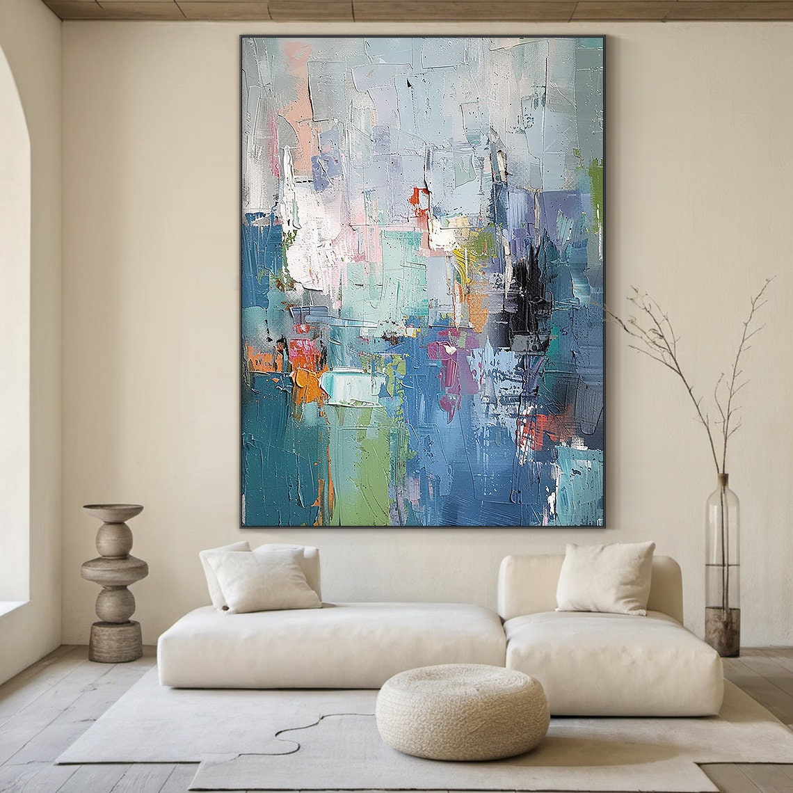 Multicolor Impasto Abstract Geometric Textured Modern Art Poster - Image 6