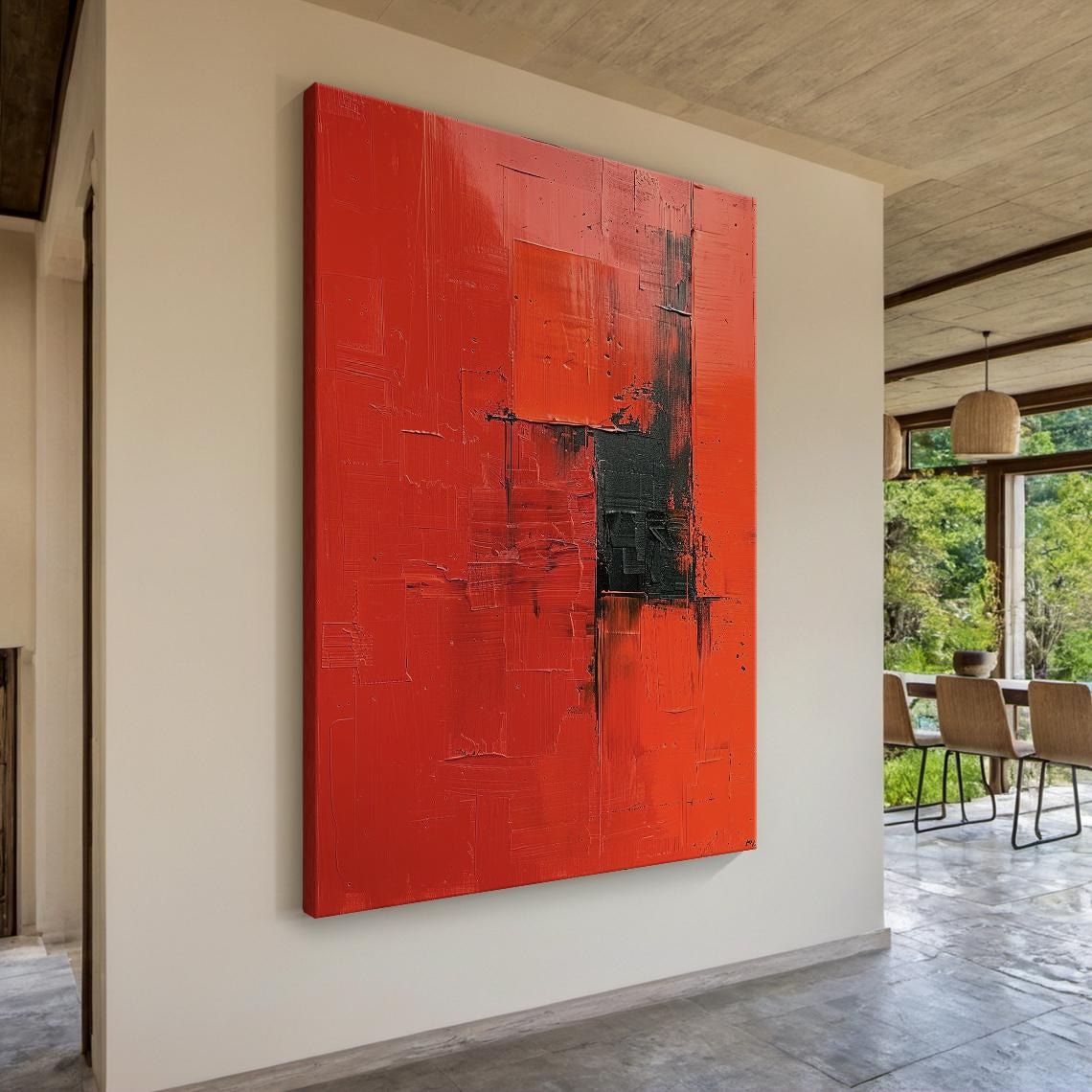 Red Minimalist Abstract Oil Painting, Modern Art Print - Image 5