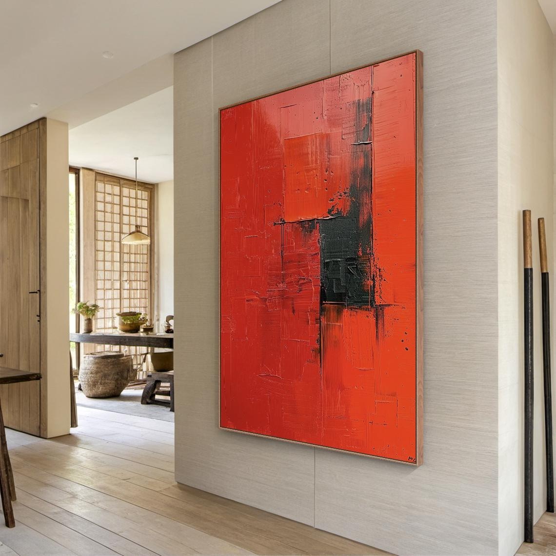 Red Minimalist Abstract Oil Painting, Modern Art Print - Image 4