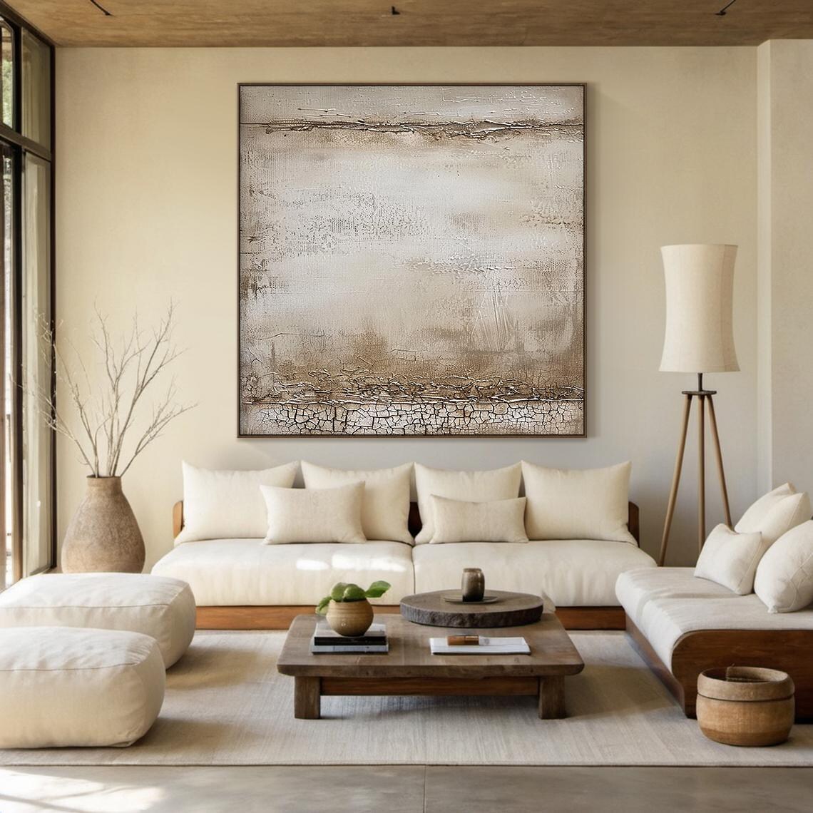 Beige Abstract Oil Painting, Wabi Sabi Art Print - Image 4