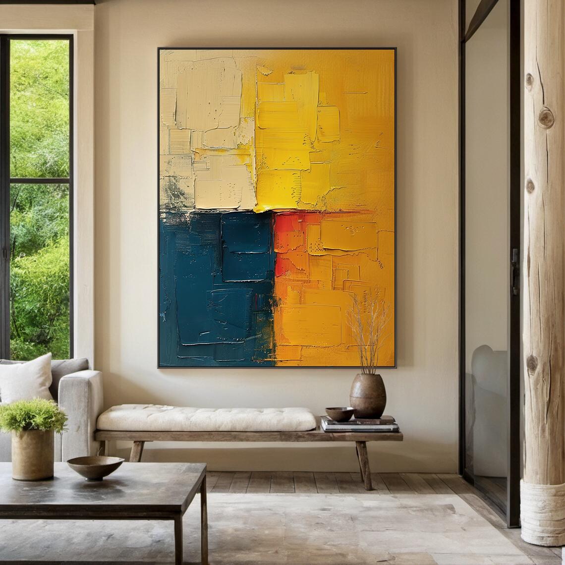 Yellow Orange Minimalist Abstract Art Print, Modern
