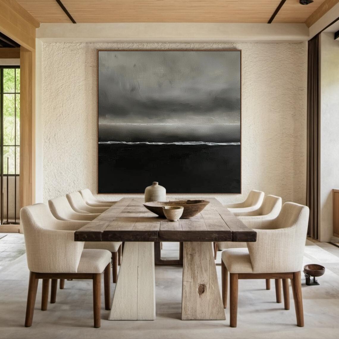 Grey Black Gradient Abstract Painting Moody Horizon Modern Wall Art - Image 5