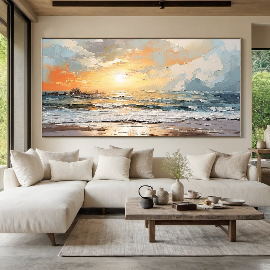 Seaside Sunrise Ocean Waves, Abstract Art Print