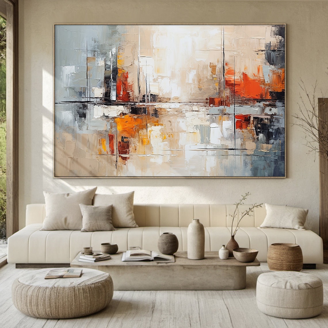 Orange Abstract Wabi-Sabi Style, Grey Details Art Print - Image 6