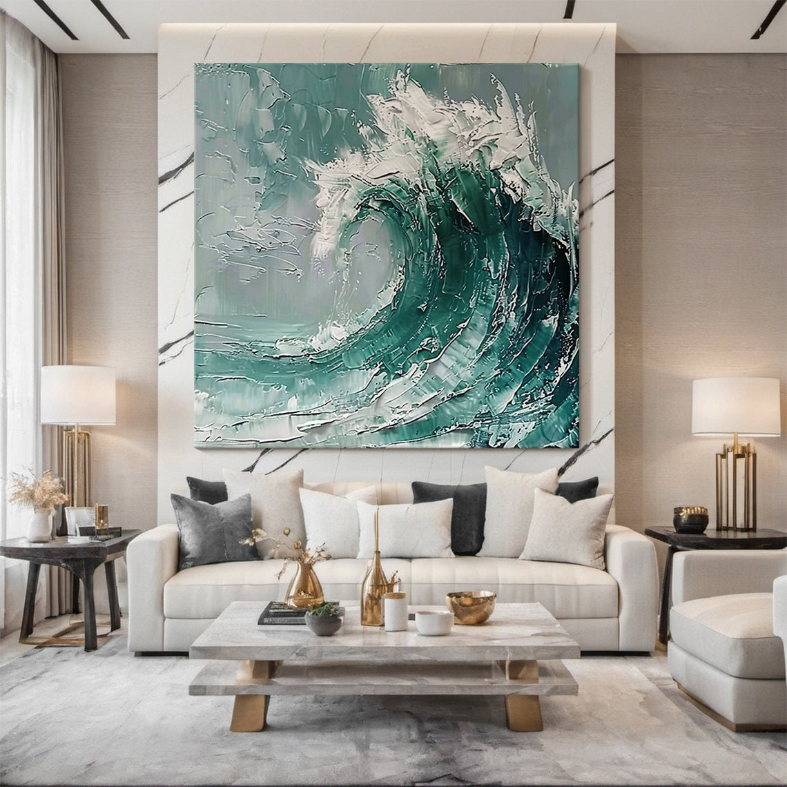 Emerald Green Ocean Wave Curl Impasto Textured Seascape Art Poster - Image 4