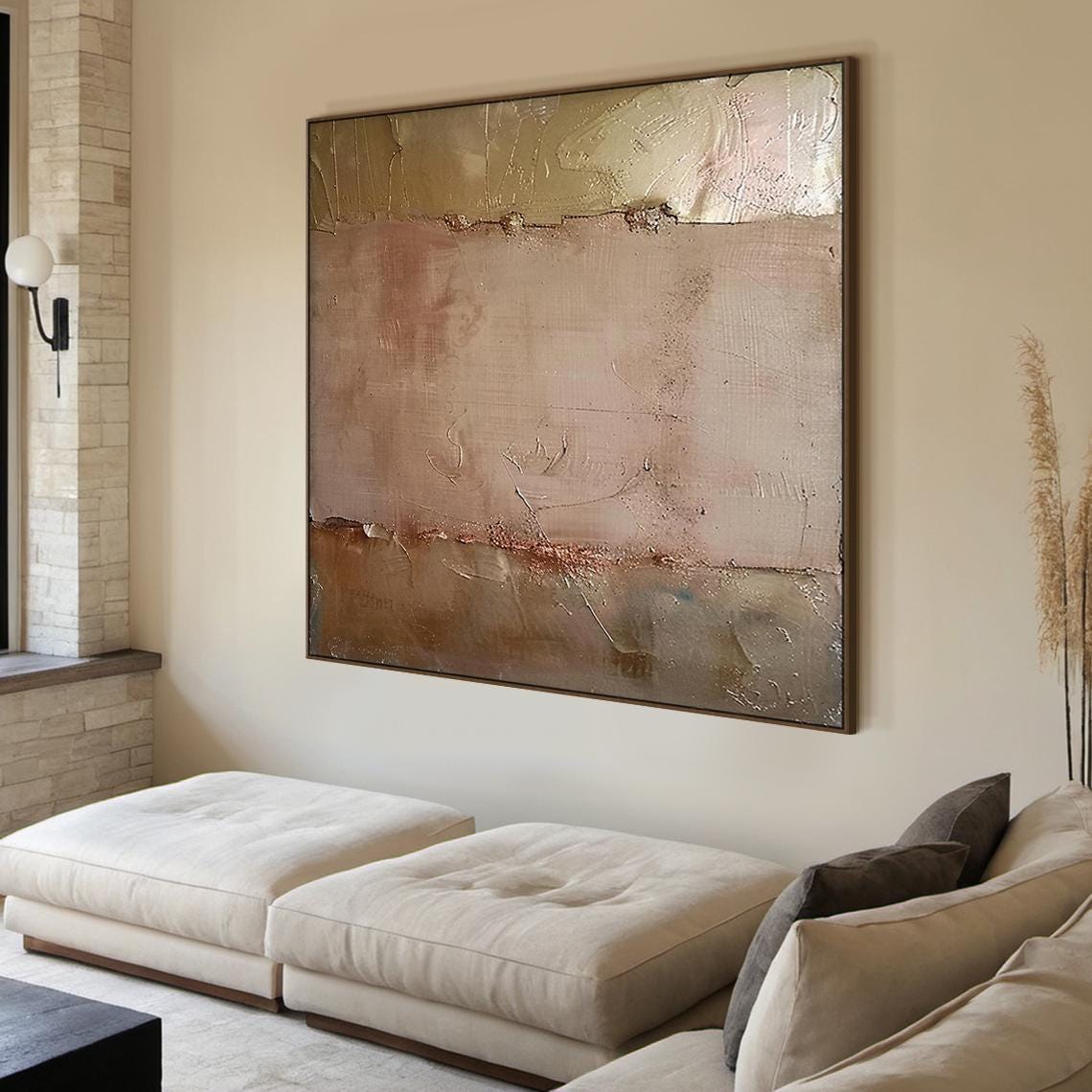 Brown Wabi Sabi Wall Painting Gold Abstract Art Large Beige Minimalist Wall Painting Oil Painting On Beige Textured Modern Art - Image 3