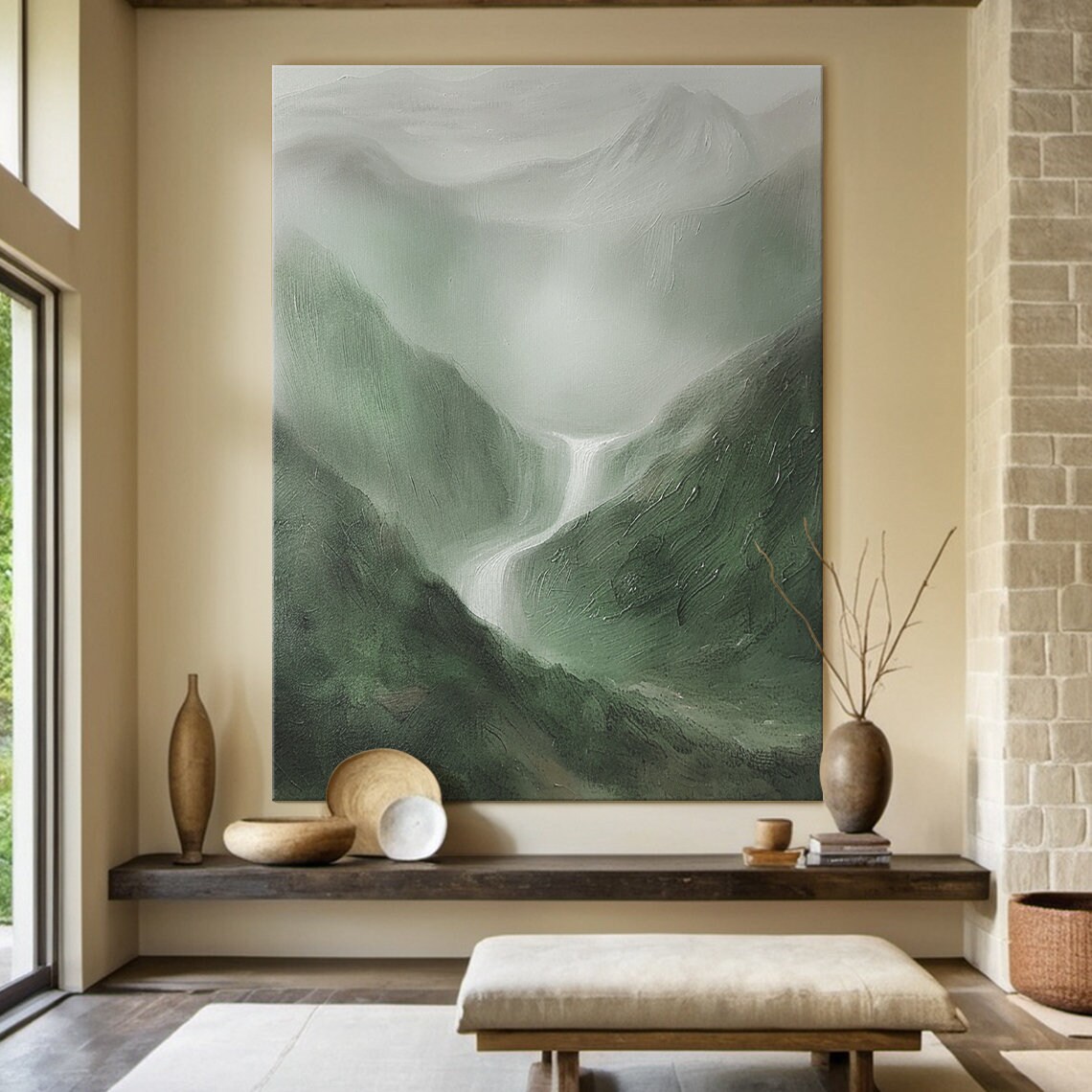 Abstract Mountains Waterfall Landscape Art Print - Image 6