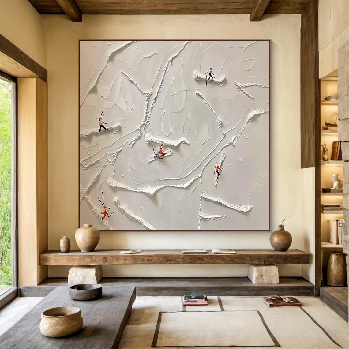 White Snow Cracked Texture Skiers Painting Ski Art Print Wall Poster - Image 5