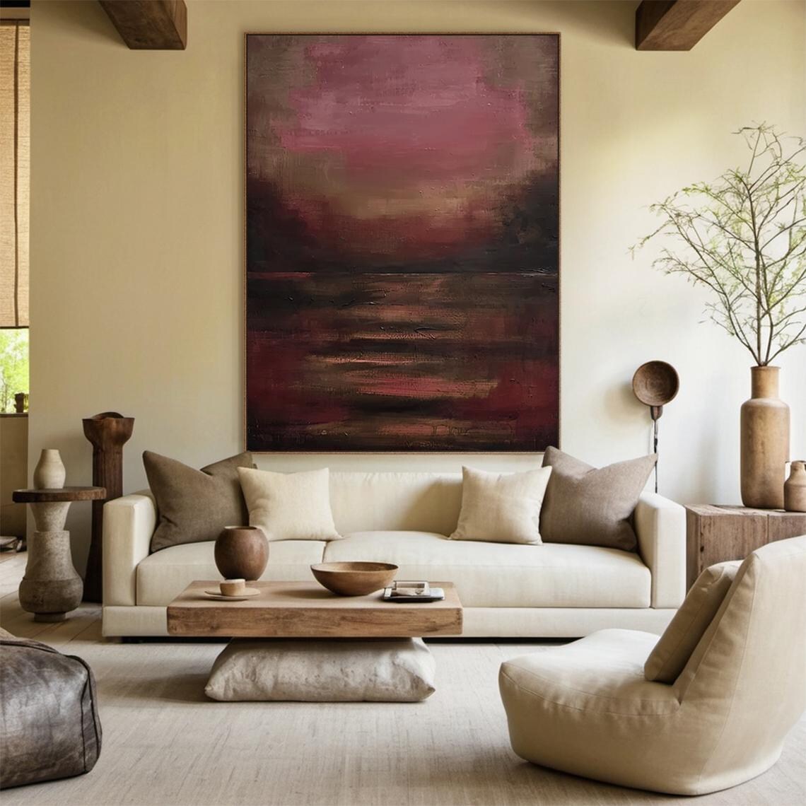 Burgundy Minimalist Texture Painting, Abstract Art Print - Image 2