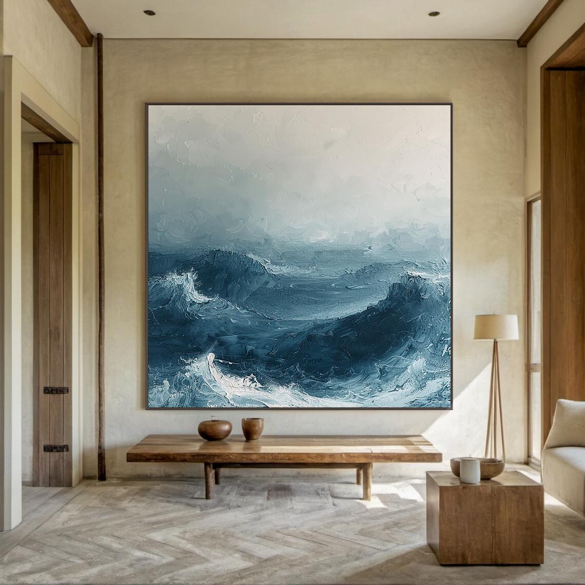 Abstract Blue Sea Waves Art Print, Modern Coastal - Image 2