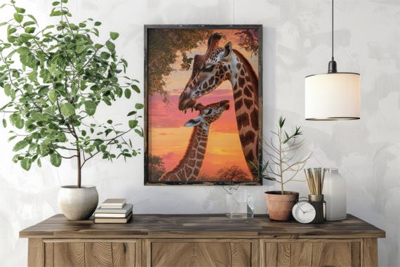 Cute Giraffe Family Wall Art Printing Photo Living Room Print Lovely Parents Home Decor