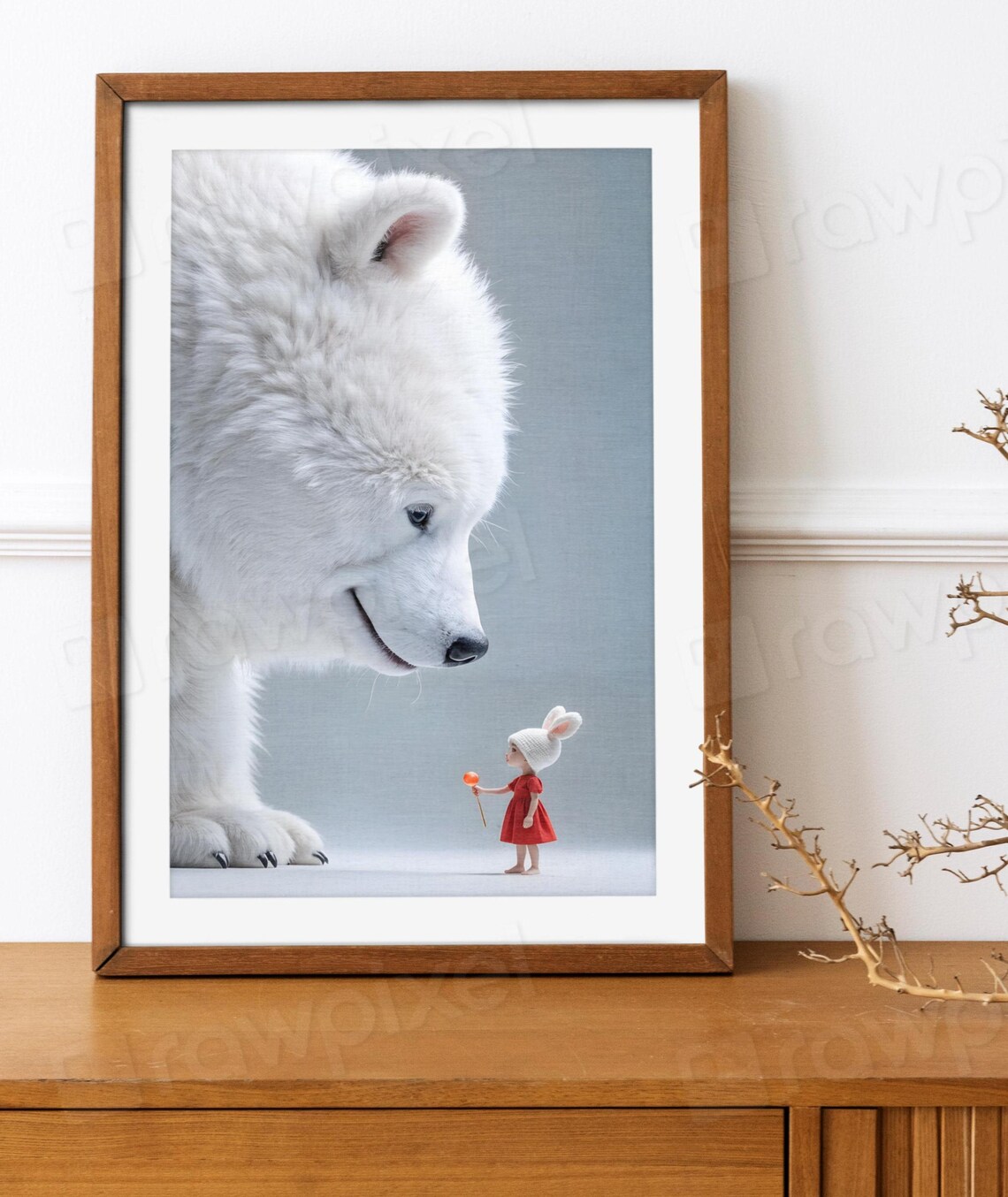 Giant Fluffy White Bear Nose to Nose with a Little Girl Poster - Image 5
