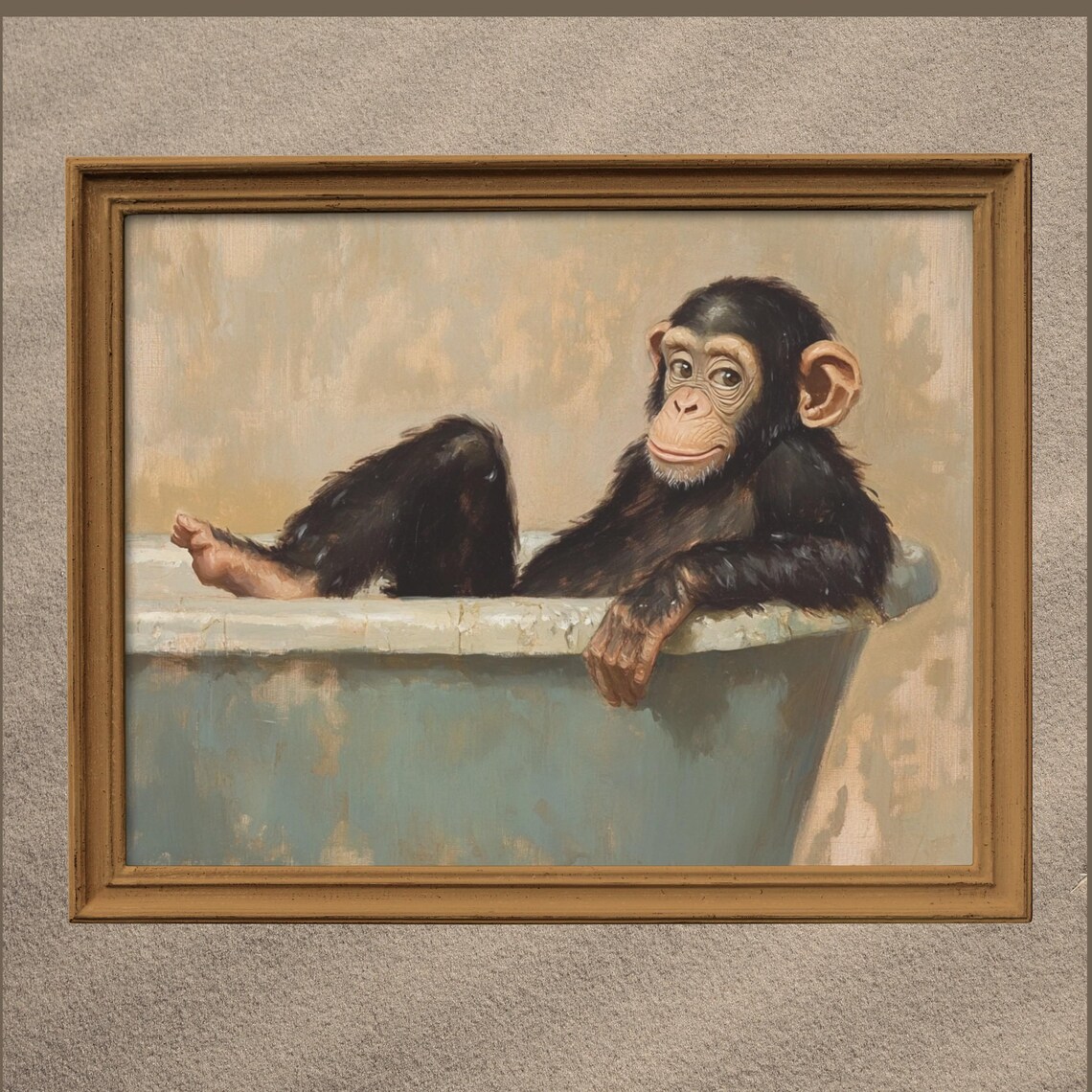 Chimpanzee In Bathtub, Funny Bathroom Decor