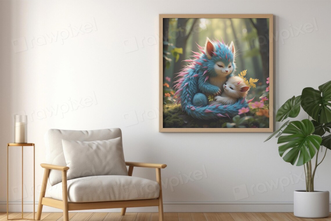 Sweet Mother and Baby Hedgehog Cuddling in a Sunny Forest Poster - Image 7