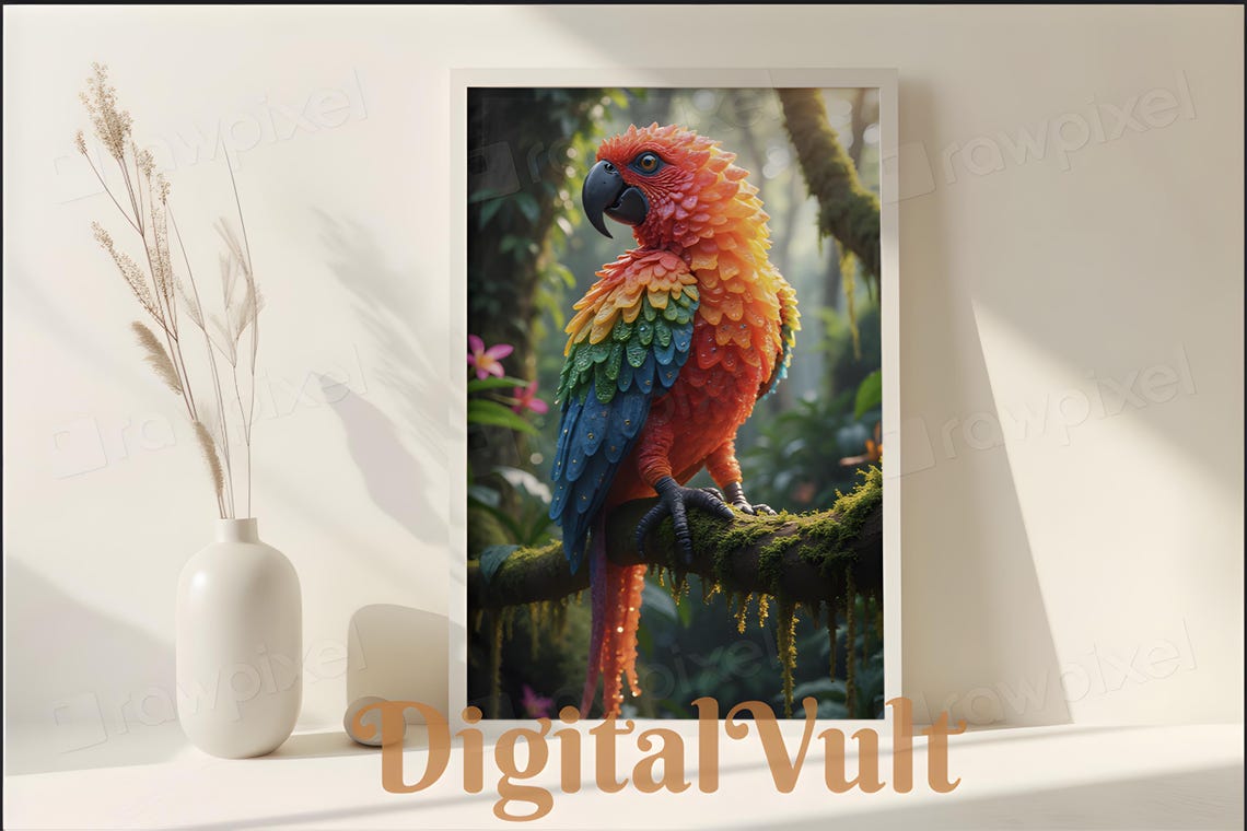 Vibrant Rainbow Parrot Perched on a Mossy Jungle Branch Poster - Image 7