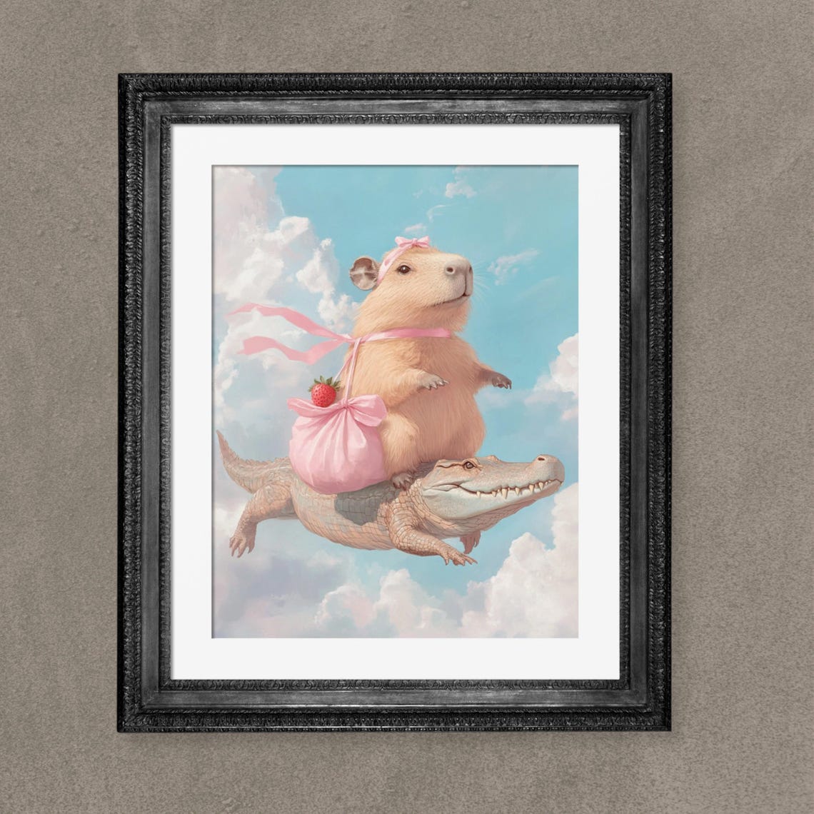 Cute Capybara Riding Gator, Funny Animal Art Print