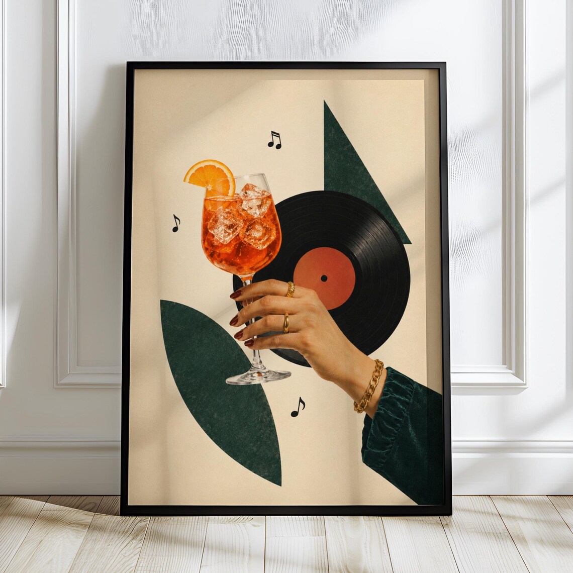 Spritz Cocktail Vinyl Record Emerald Collage Retro Lounge Poster
