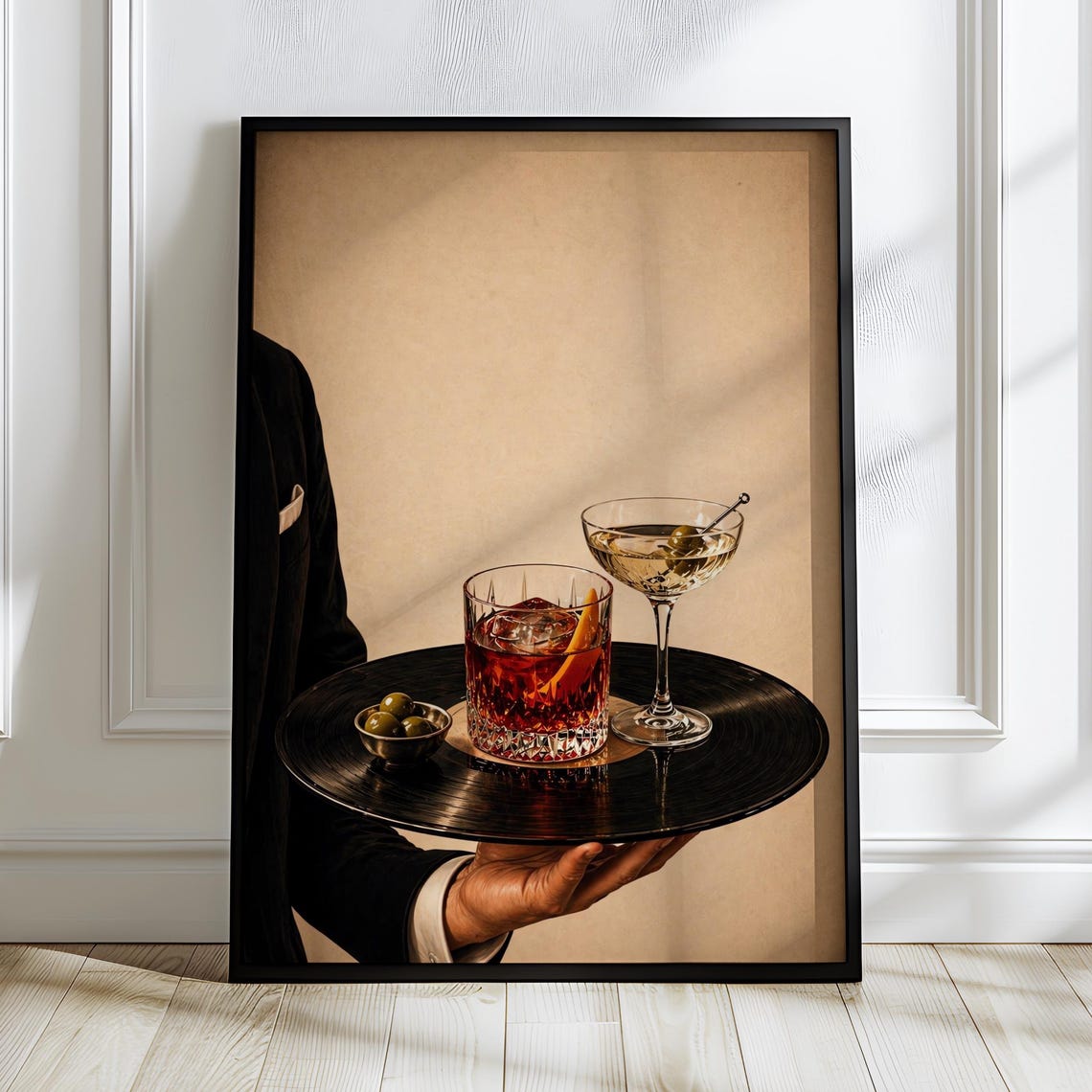 Vinyl Cocktail Tray Poster Negroni Martini Midcentury Bar Art