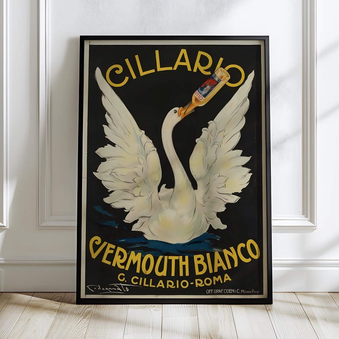 Cillario Vermouth Bianco Swan Vintage Italian Poster