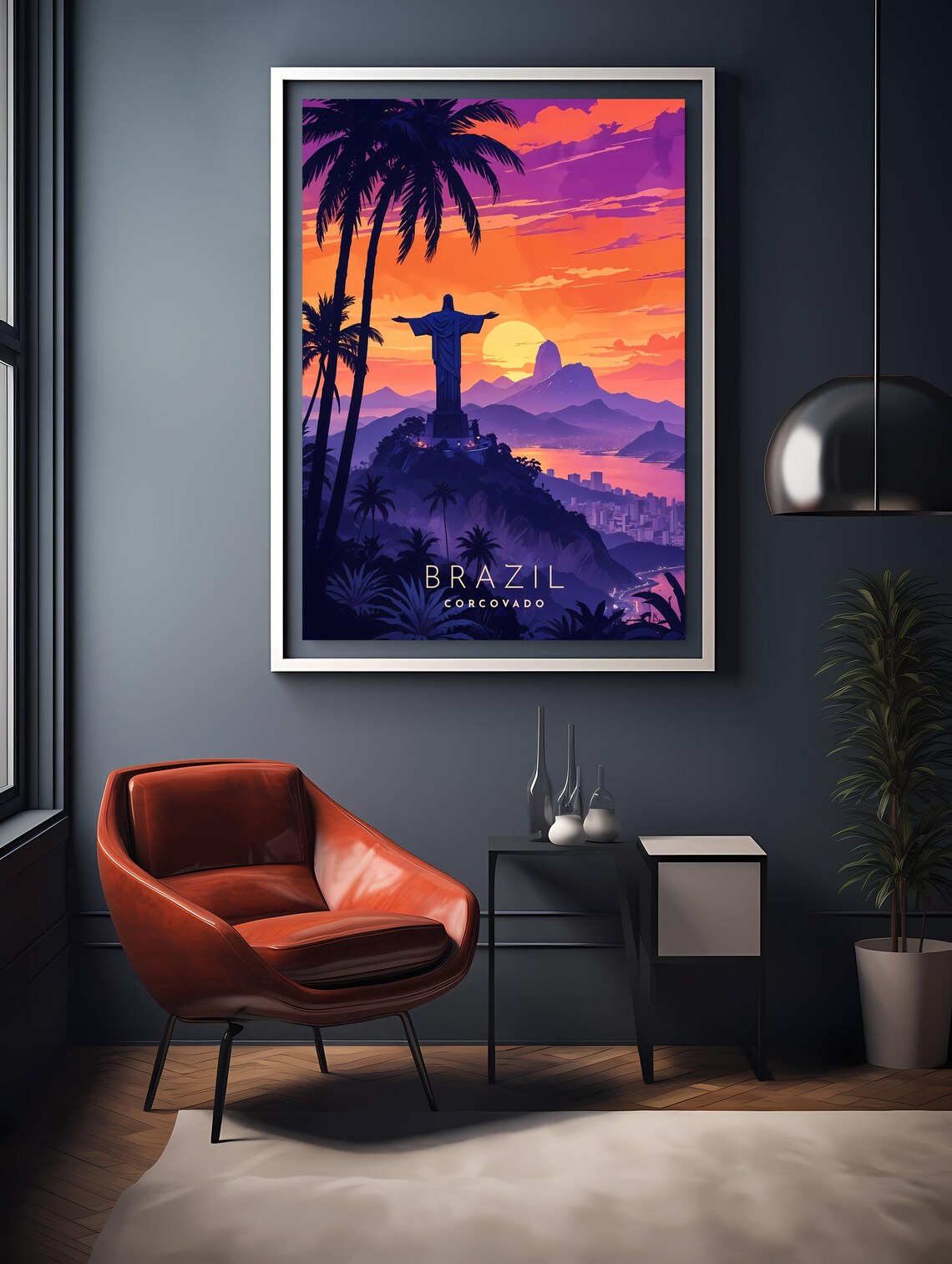 Brazil Corcovado Christ the Redeemer Sunset Silhouette Travel Poster - Image 2