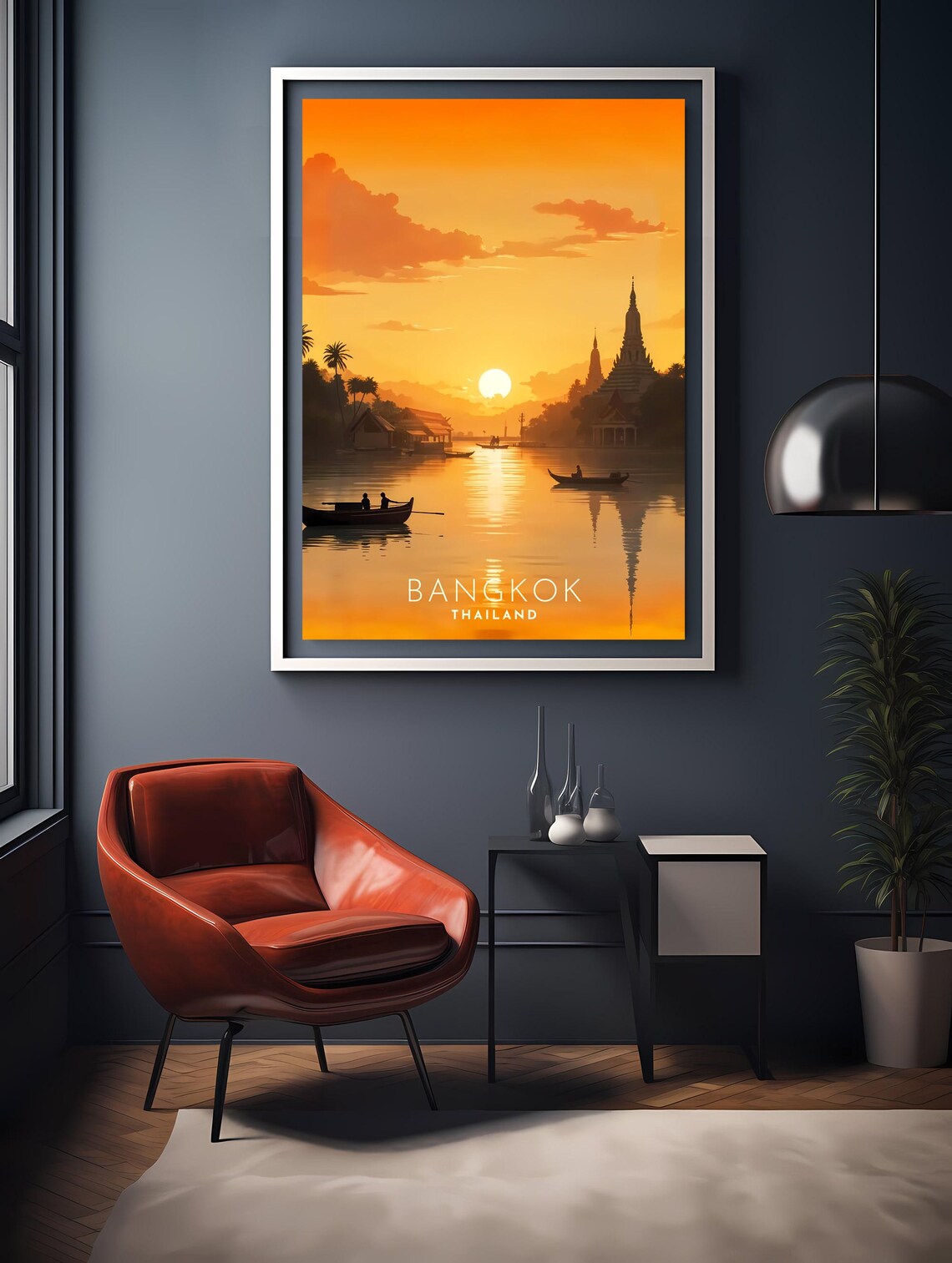 Bangkok Thailand River Sunset Temple Golden Riverside Travel Poster - Image 2