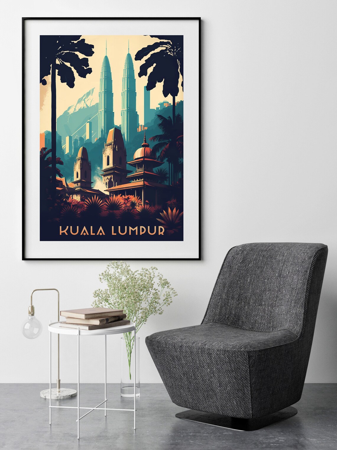 Kuala Lumpur Malaysia Twin Towers Skyline Palm Travel Poster - Image 2