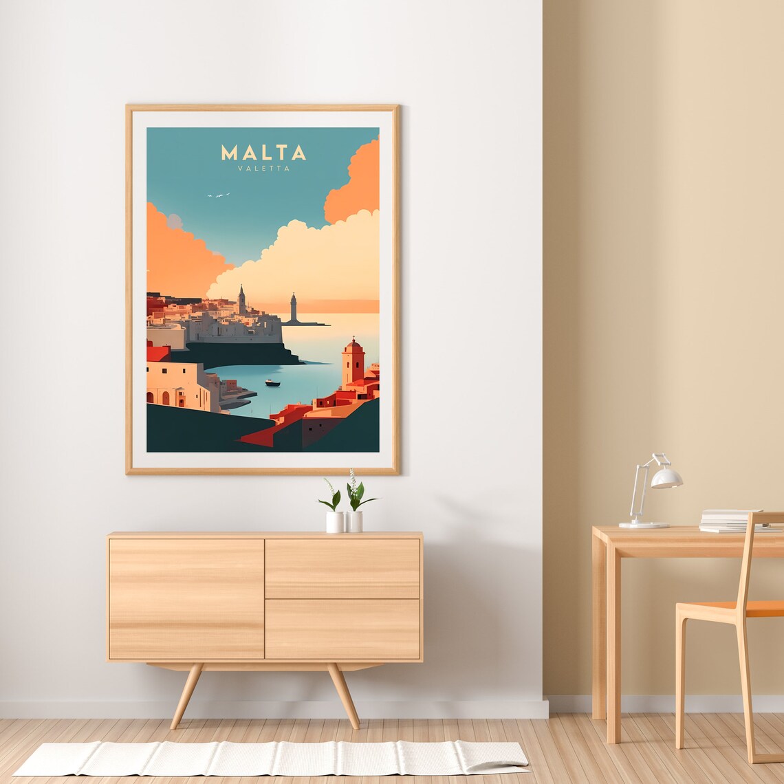 Malta Valletta Grand Harbor Fortress Coastline Sunset Travel Poster - Image 2