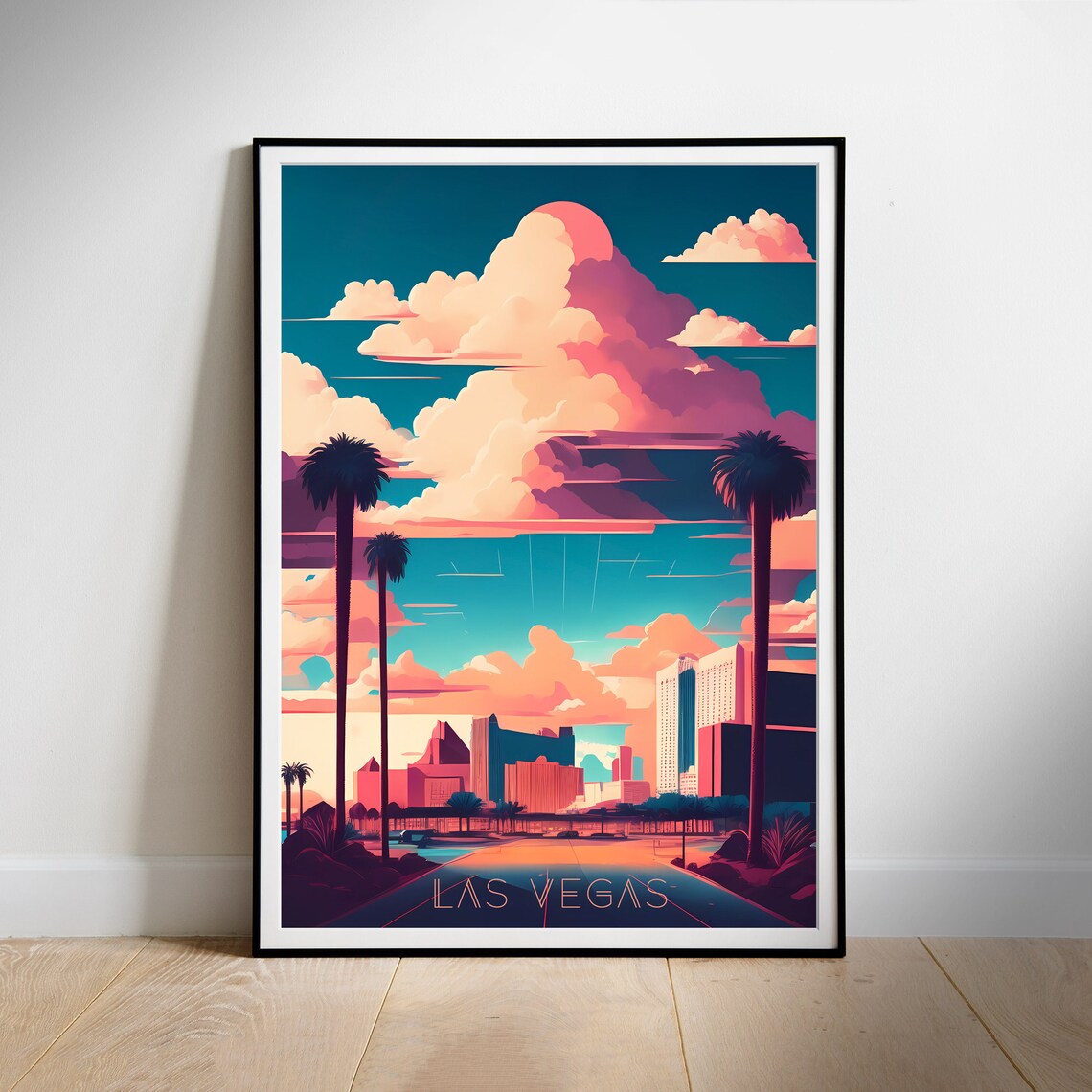 Las Vegas Nevada Sunset Strip Palms Skyline Neon Travel Poster