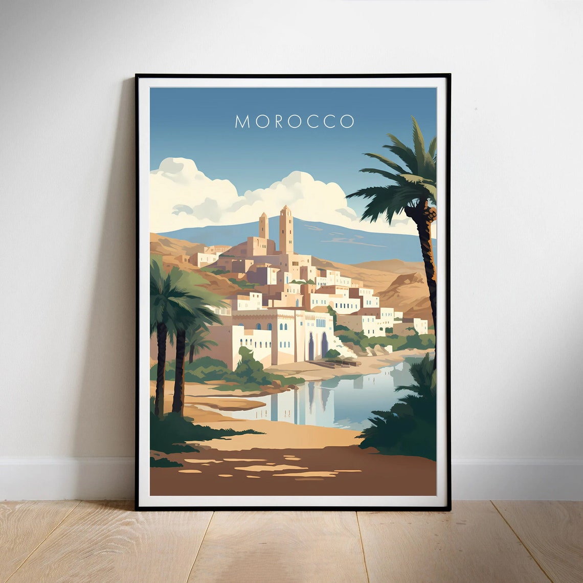 Morocco Kasbah Riverside Palm Oasis Retro Africa Travel Poster