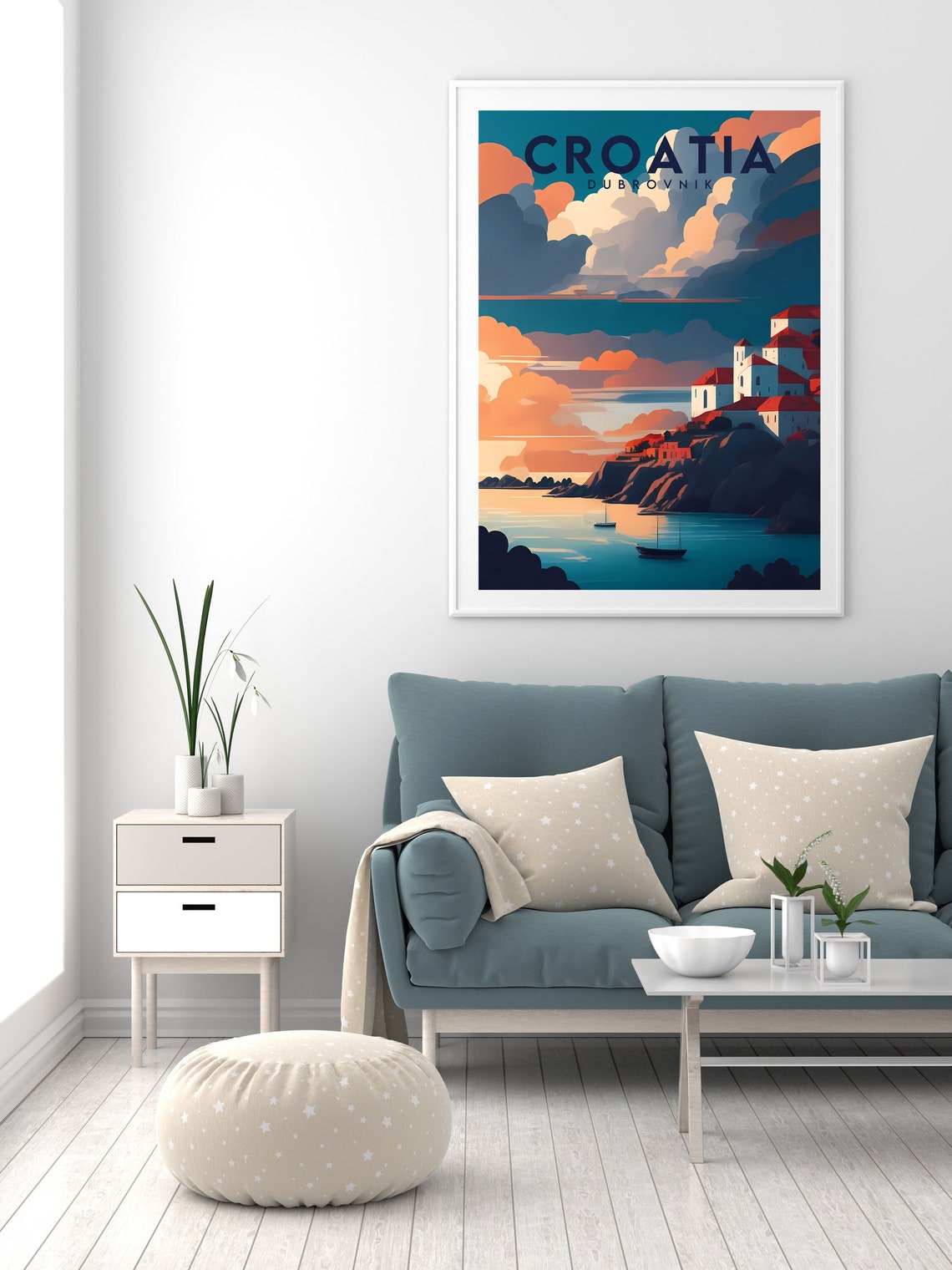 Croatia Dubrovnik Adriatic Old Town Harbor Sunset Travel Poster - Image 2