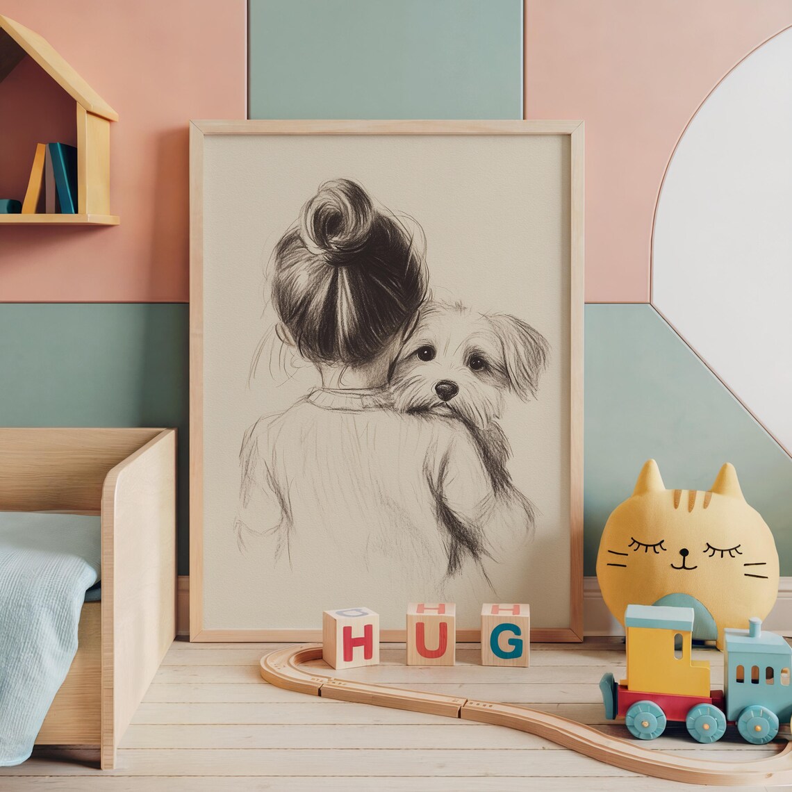 Girl and Dog Nursery Sketch Art Print - Image 3