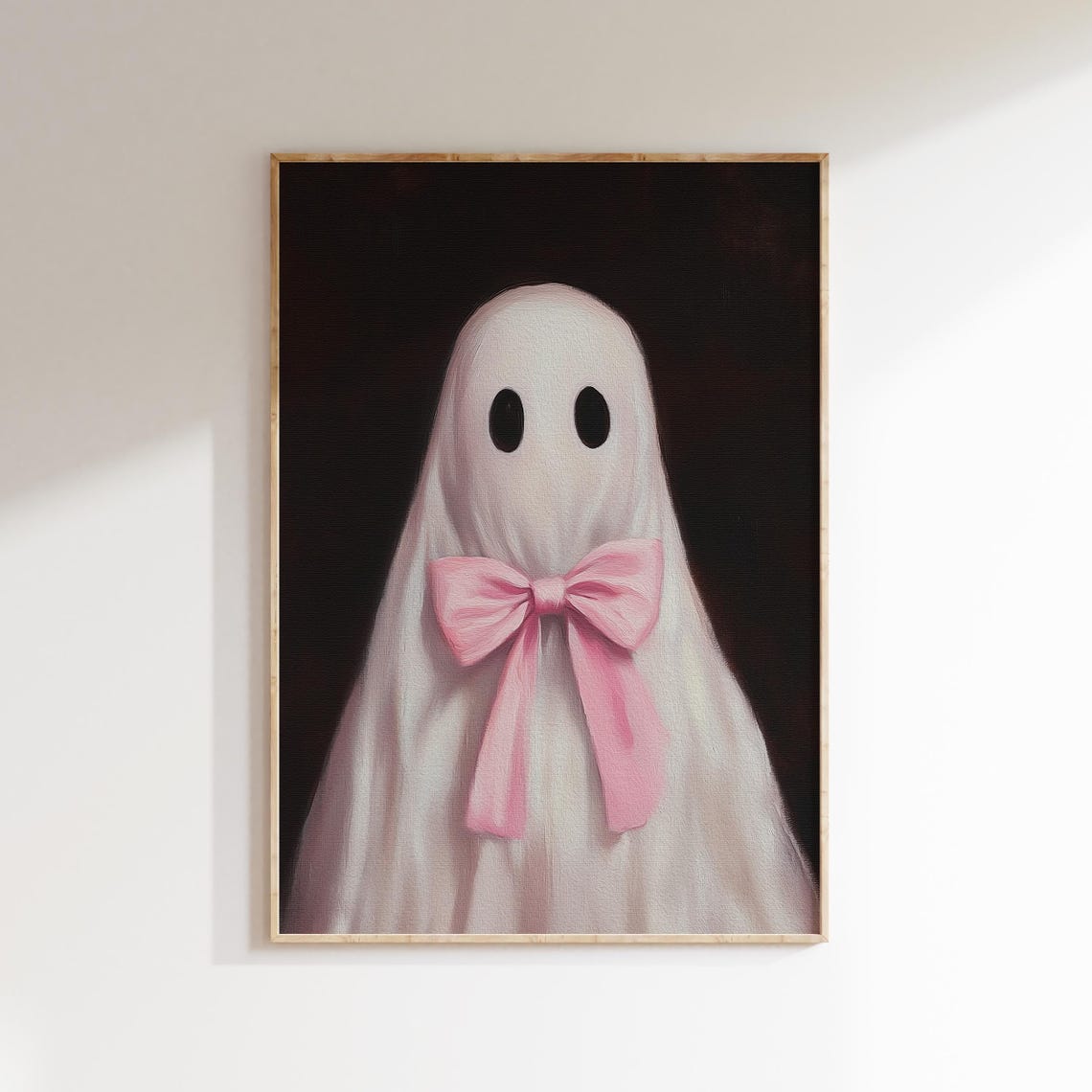 Cute Ghost with a Pink Bow on a Dark Background Painting Poster - Image 5
