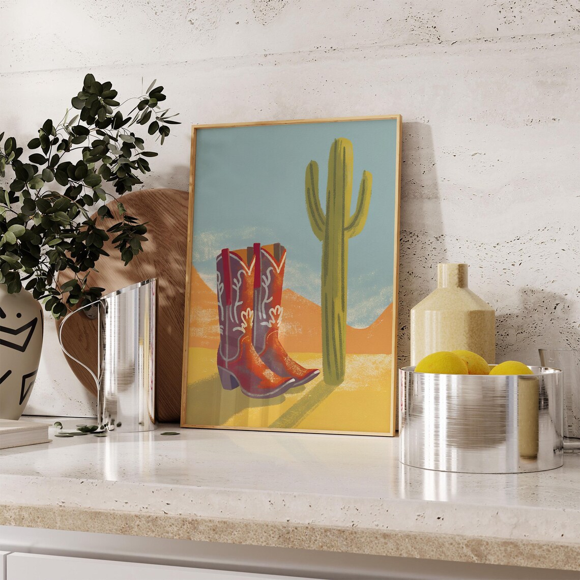 Embroidered Cowboy Boots Saguaro Cactus Desert Southwestern Art Poster - Image 4