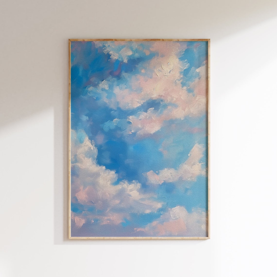 Dreamy Blue Sky Pink Clouds Impressionist Cloud Painting Poster
