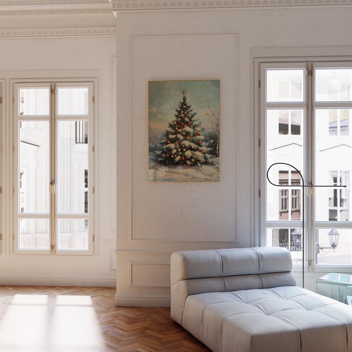 Vintage Christmas Tree Oil Painting Snowy Branches Holiday Wall Poster - Image 5