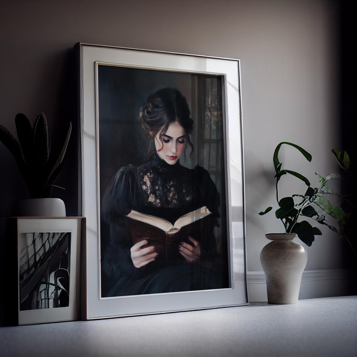 Woman Reading Book, Moody Dark Academia Art Print - Image 2