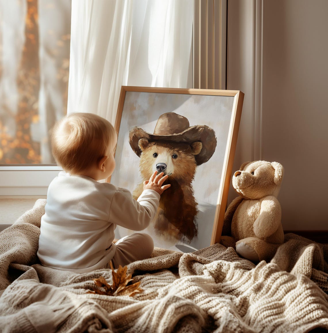Cute Bear Cub Cowboy Hat Watercolor Nursery Western Kids Room Poster - Image 3