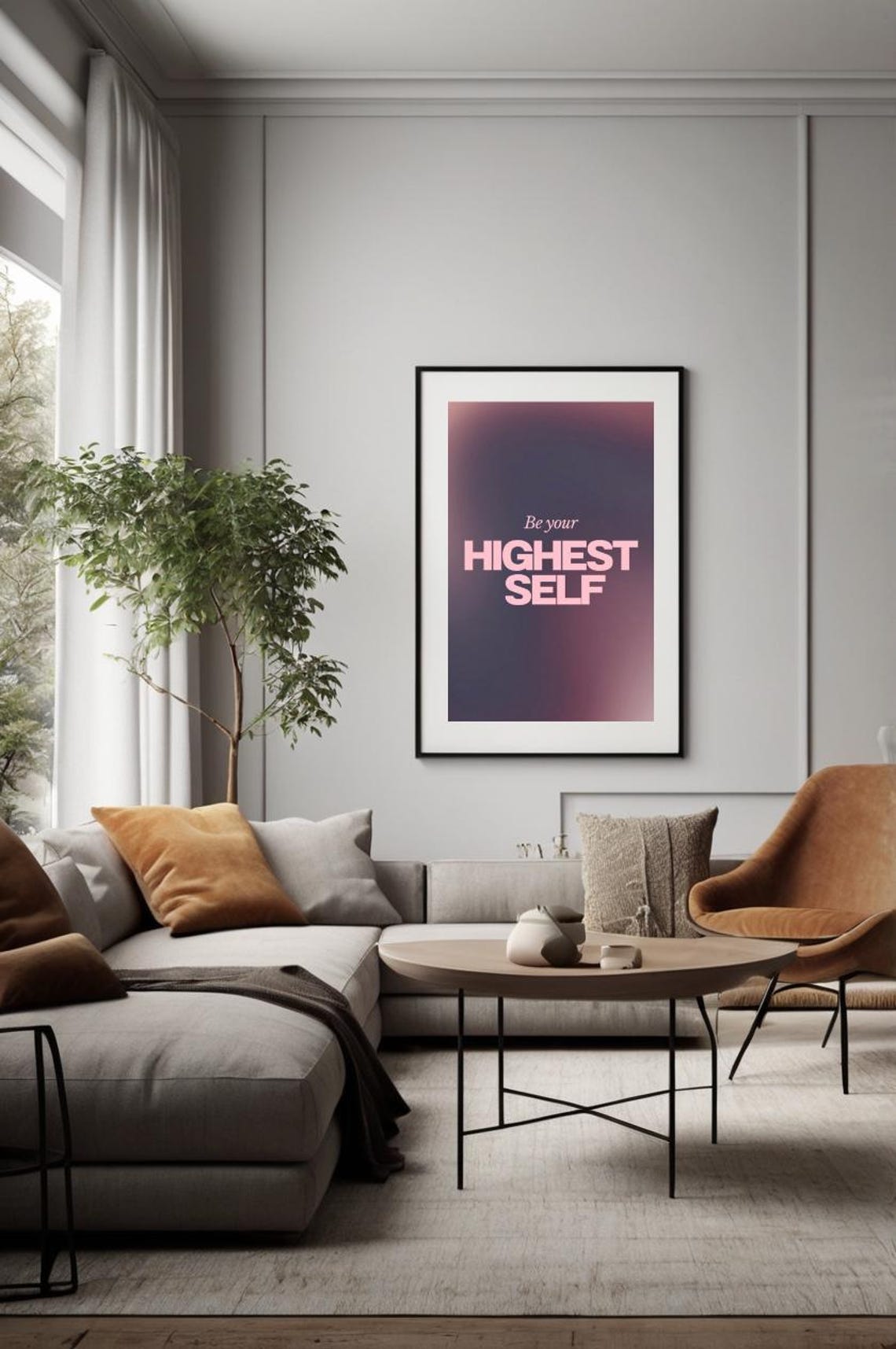 Be Your Highest Self Pink on Purple Gradient Aura Quote Wall Art