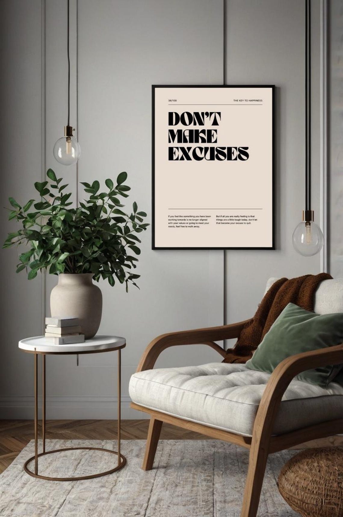 Don't Make Excuses Bold Retro Key To Happiness Mindset Quote Poster - Image 2