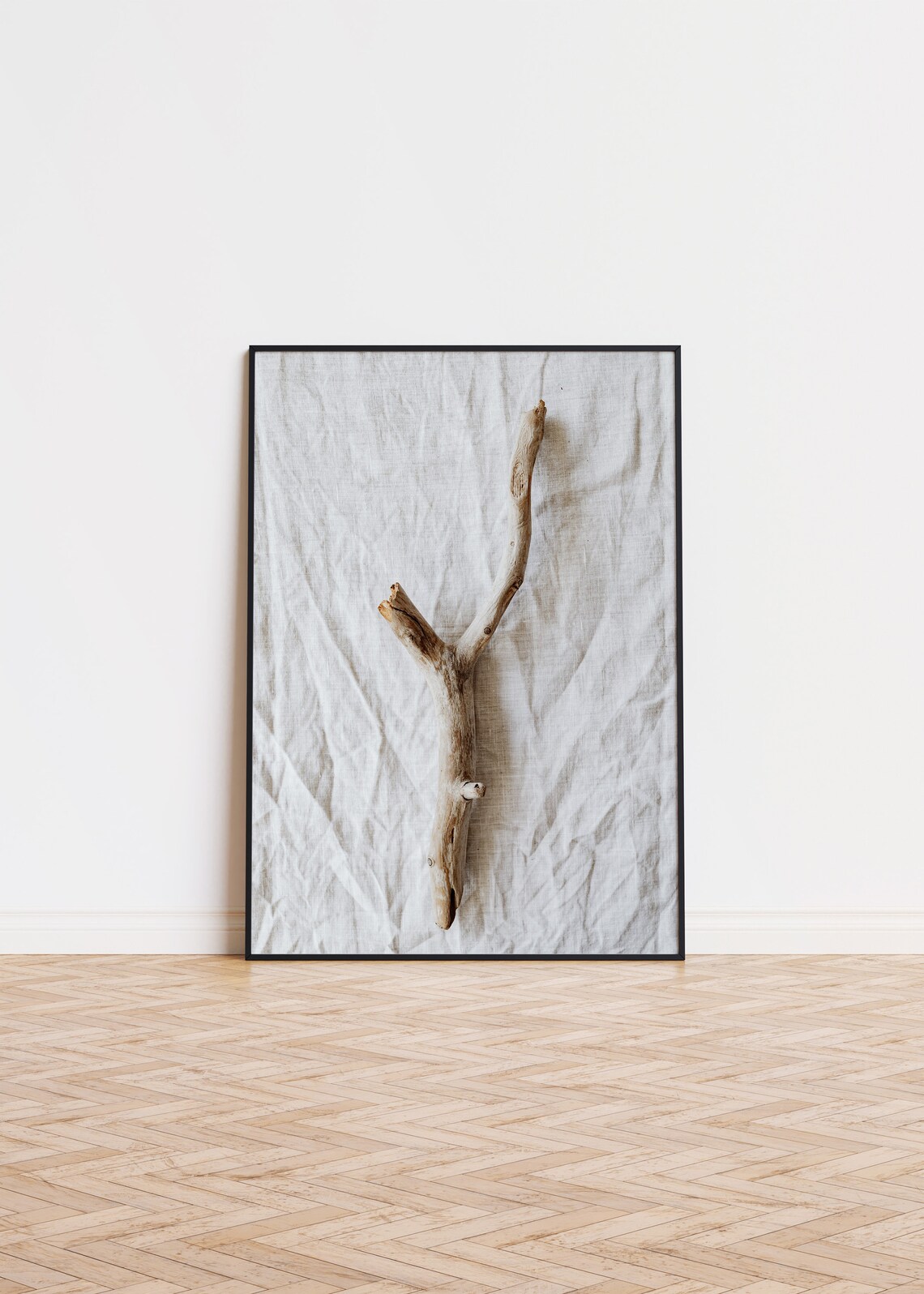 Minimalist Driftwood Branch on Linen Scandinavian Photo Poster