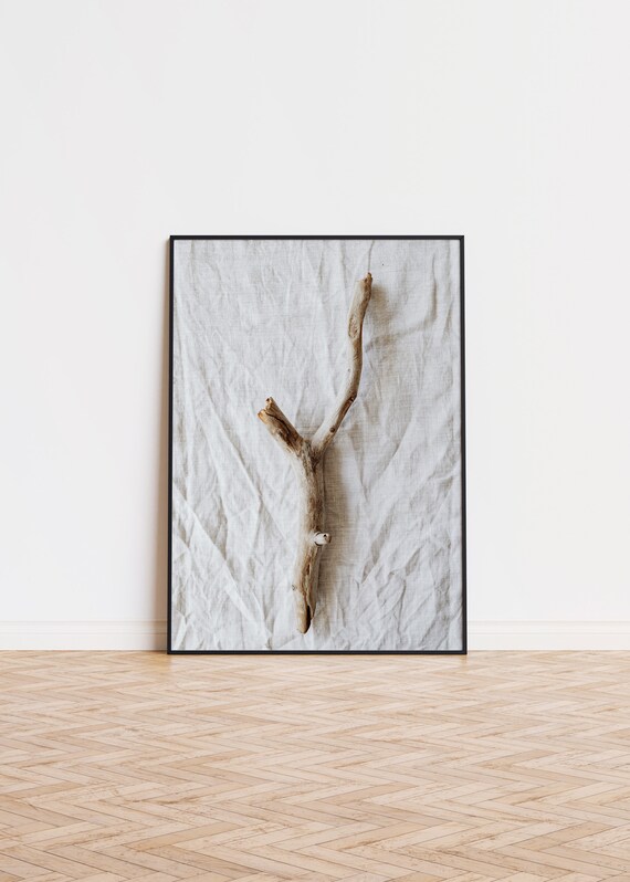Minimalist Driftwood Branch on Linen Scandinavian Photo Poster
