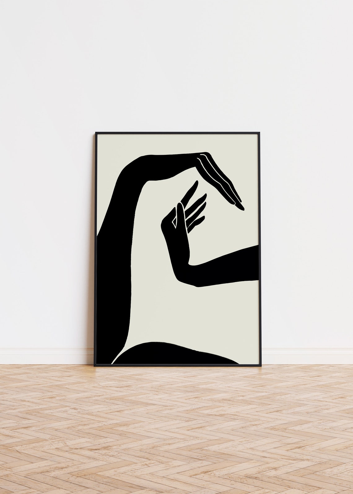 Elegant Black Hands Silhouette Minimalist Dancer Arms Wall Art