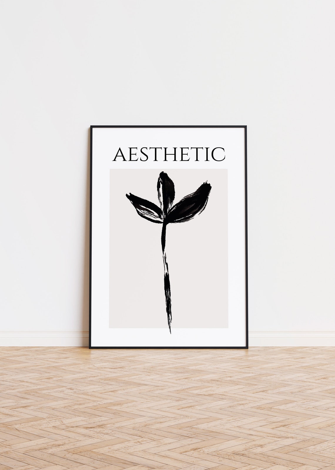 Aesthetic Black Botanical Brushstroke Minimalist Ink Art Poster