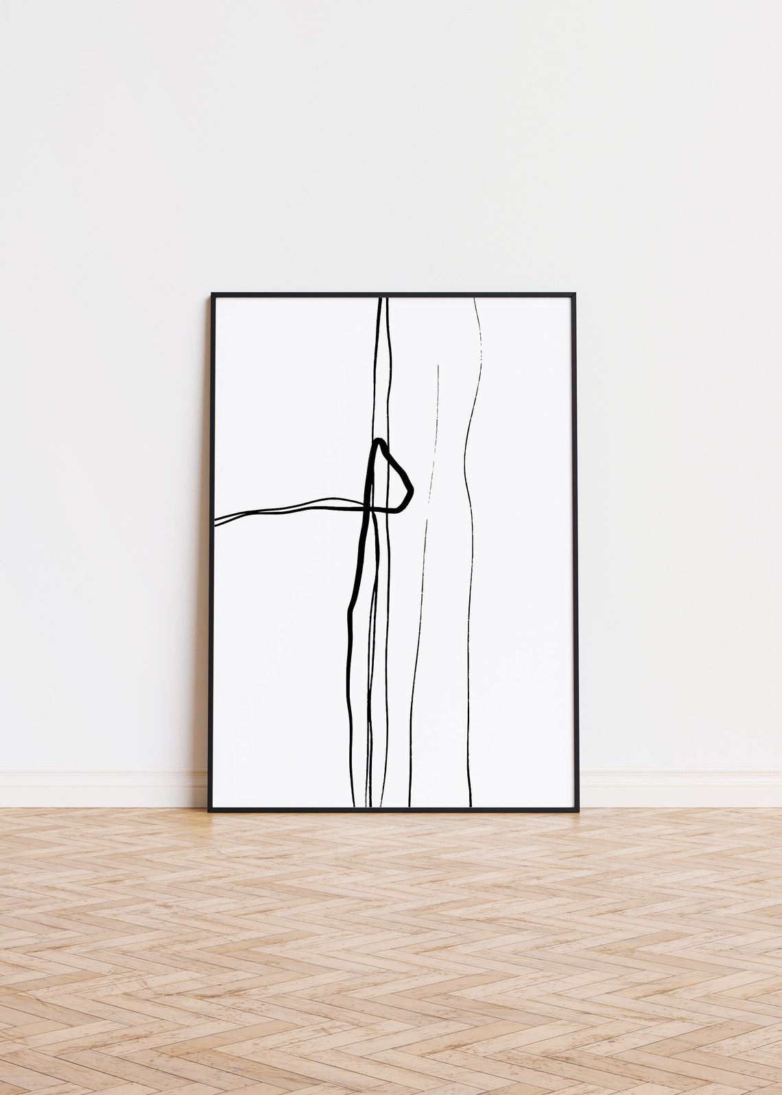 Abstract Black Line Art Minimalist White Modern Forms Poster
