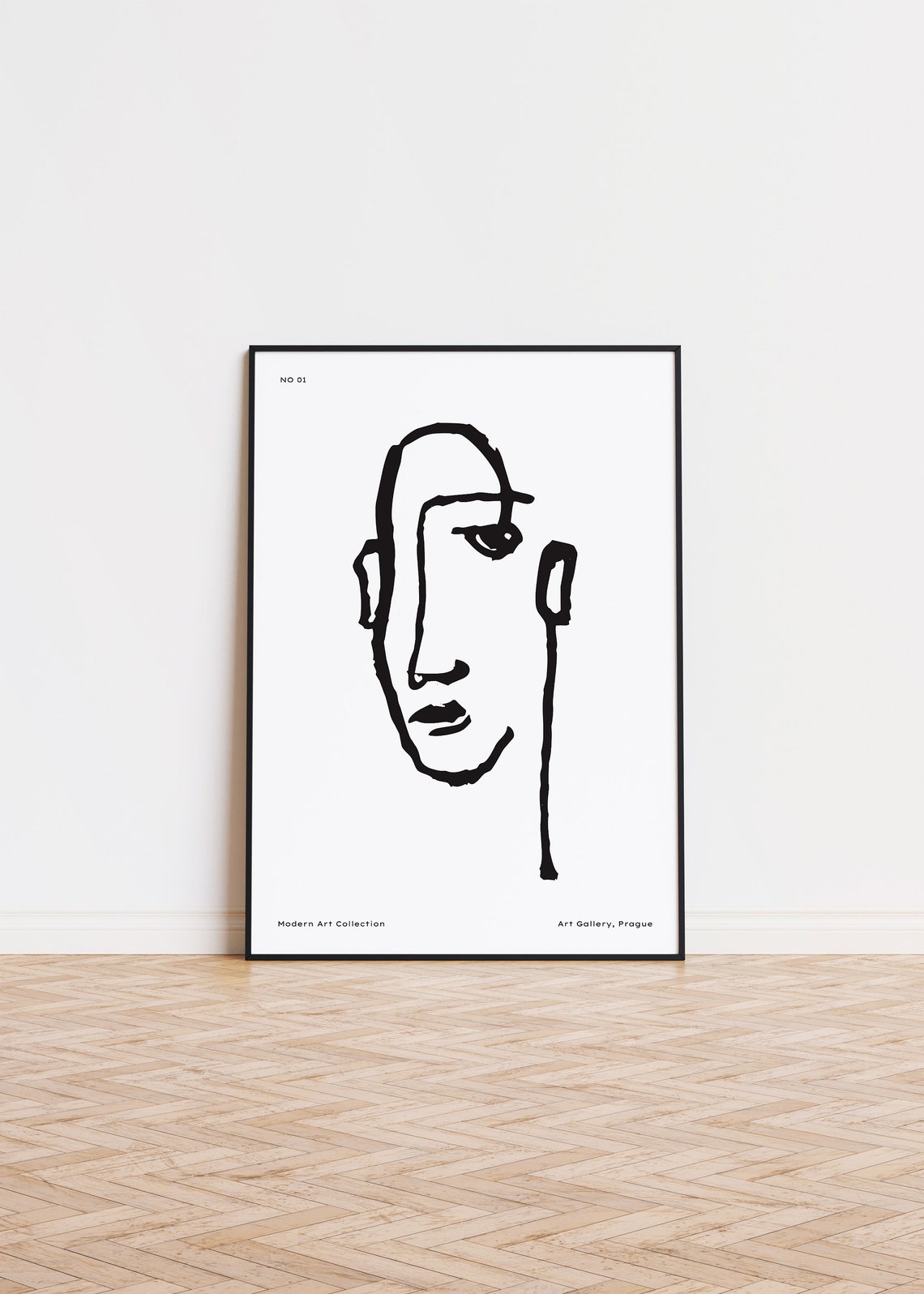 Abstract Face Line Drawing Black White Modern Minimal Portrait Poster