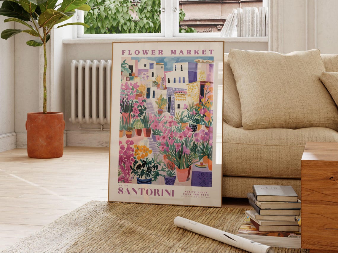 Santorini Flower Market, Greece Travel Poster - Image 2