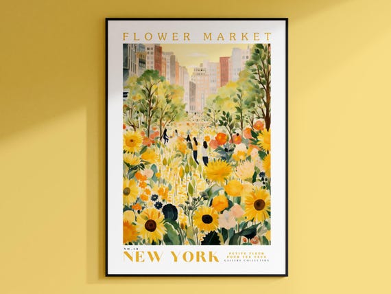 Flower Market, New York City Botanical Travel Poster