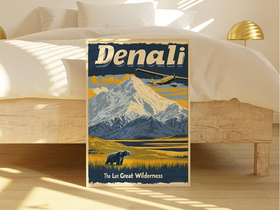 Denali Alaska National Park Wilderness Bear Vintage Beautiful Poster