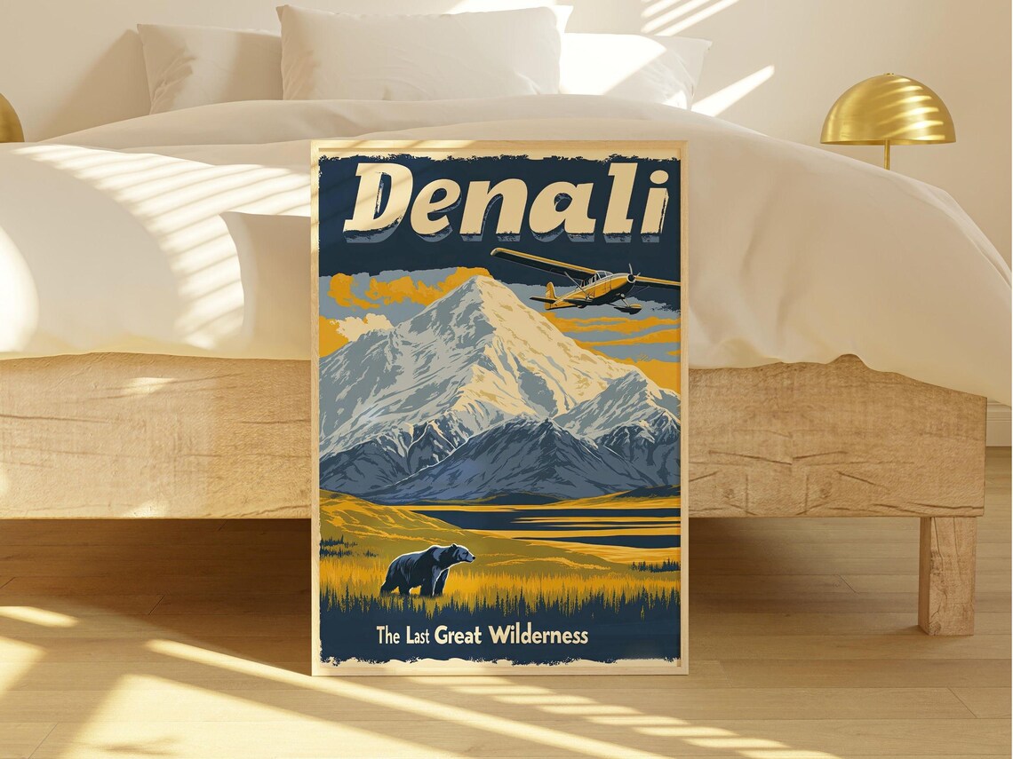 Denali Alaska National Park Wilderness Bear Vintage Beautiful Poster