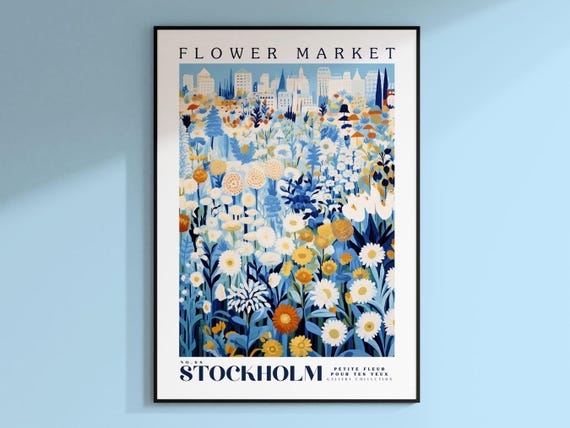 Stockholm Flower Market Travel Poster, Sweden Botanical